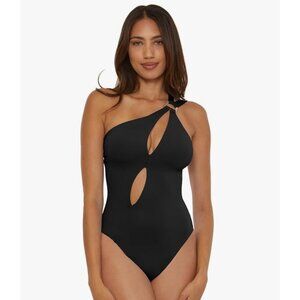 Soluna Swim Women Tahiti Asymmetric One Piece Black Swimsuit Bathing Suits Small